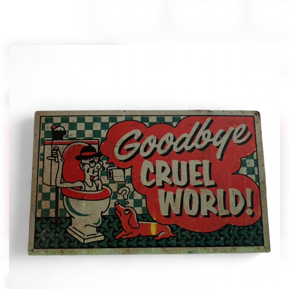 Vintage Style 'Goodbye Cruel World' Wall Art - Red & Green 14 in x 8.5 in